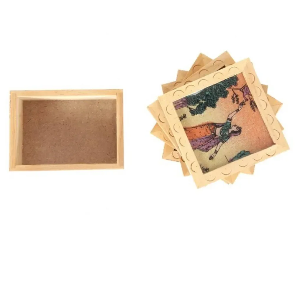 Gemstone Wood Coasters Painted Square Tea India Drink Handmade‎ Wooden Set = 6